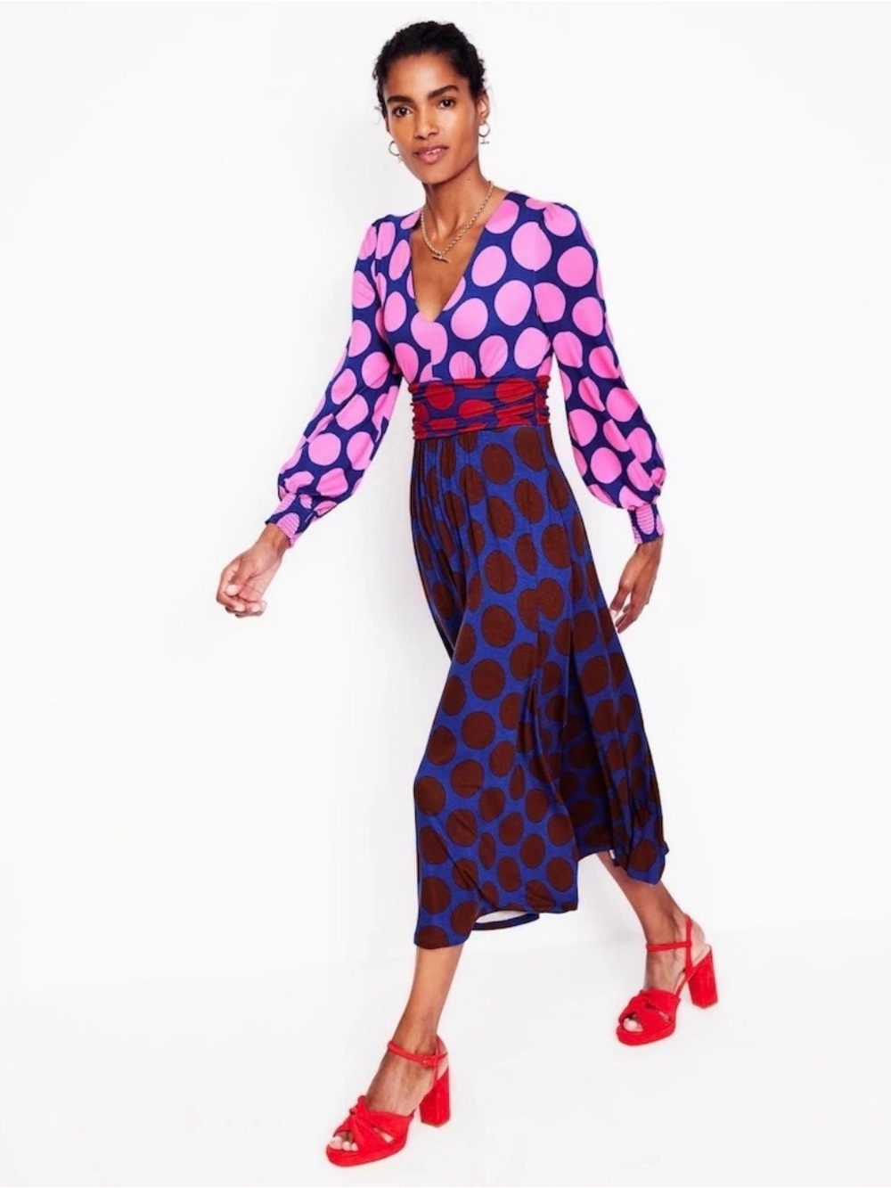 Boden Daphne Maxi Dress Size 10P Petite Bold Polka Dot Pockets Office Career